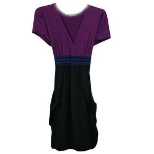 RUBY ROX BUBBLE HEM DEEP POCKETS PURPLE/NAVY/BLACK COLORBLOCK TRAVEL DRESS JRS L